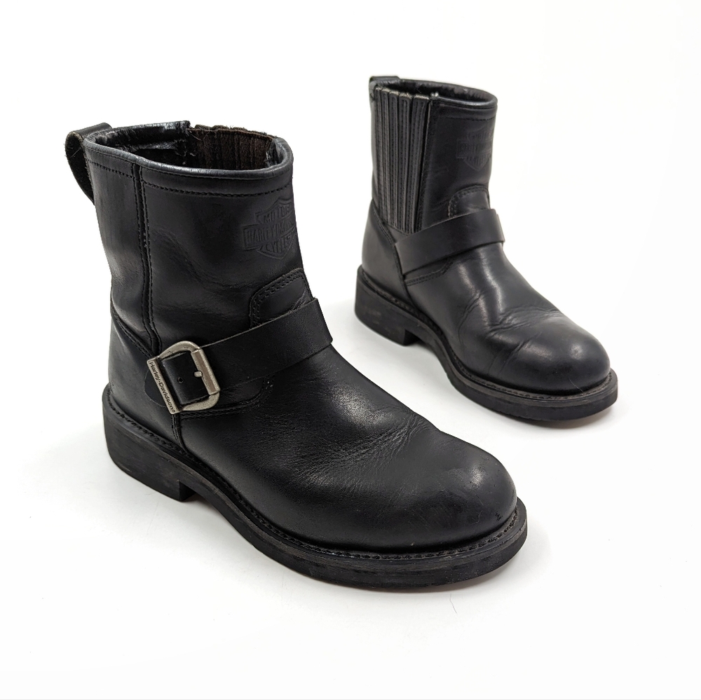 HARLEY DAVIDSON Black Leather Buckle Moto Boots Sz 8.5